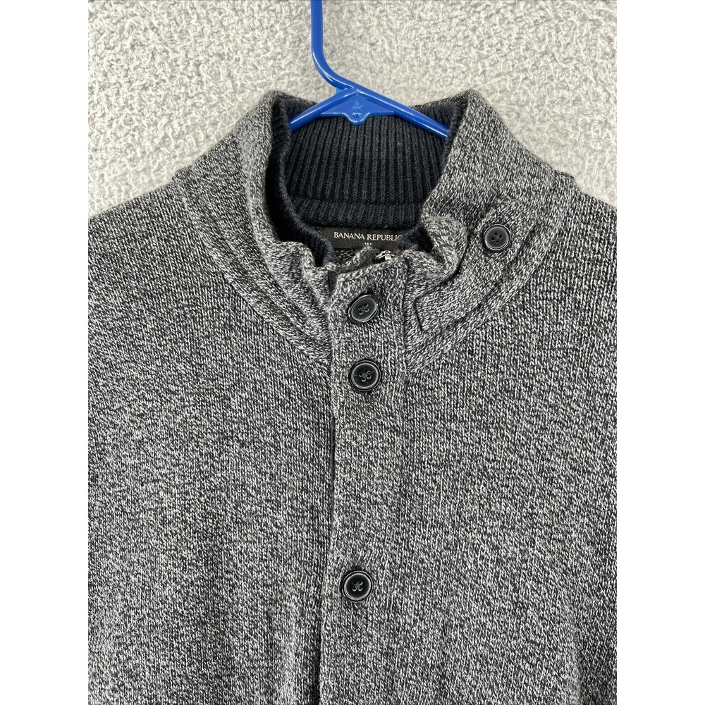 Banana Republic Men XL Charcoal Gray Marl Button Mock Neck Cardigan Sweater